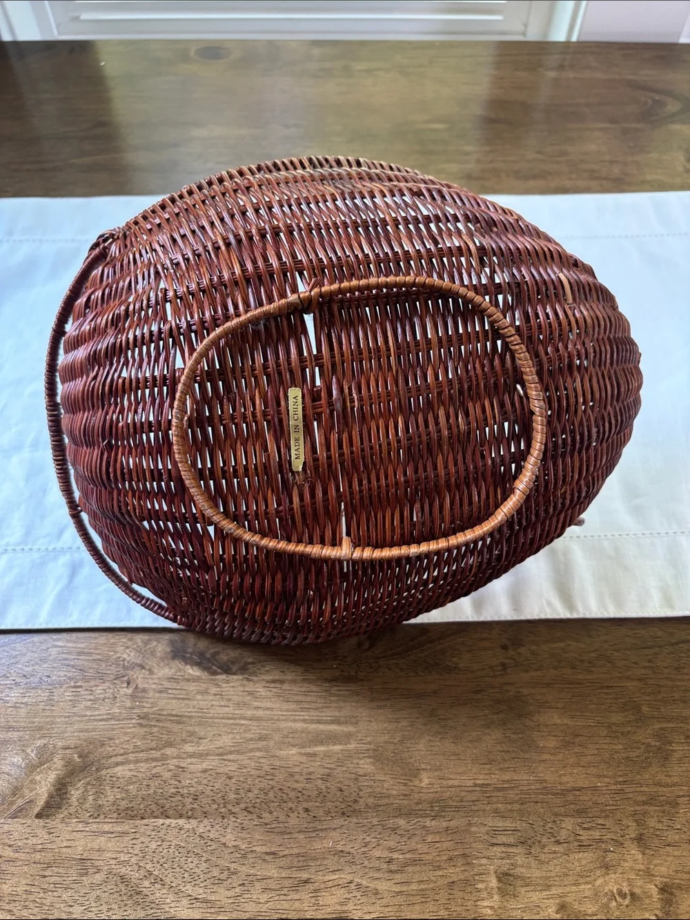 Vintage Handwoven Brown Wicker Goose w/ Hand Carved Wood Beak Cottagecore Decor
